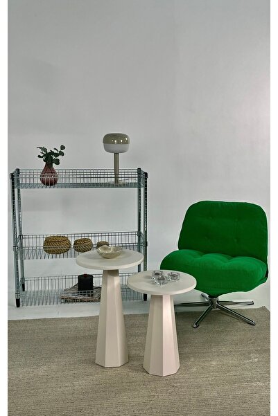 kuppdesign Lilyum Lake Mantar Sehpa Krem Ikili Set (47-57 CM)