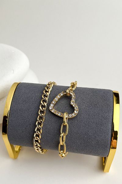 Modex Gold Color Double Heart Stone Bracelet (18cm)