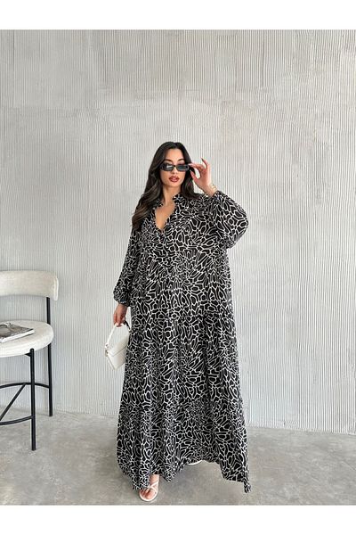 ZF BUTİK Viscose Patterned Hijab Dress
