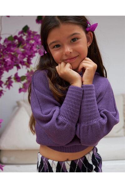 Hilal Akıncı Kids Tricotaj pentru fete cu mâneci liliac Pulover Pantaloni Argyle Set de 2 piese