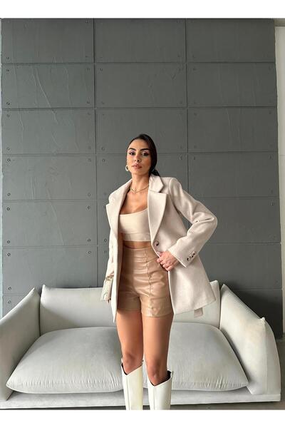 Maldia Shop Jachetă de damă, cu guler dublu, cu curea, din stofă, din piatră