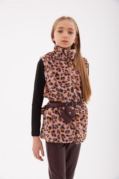 Hilal Akıncı Kids Girl's Leopard Model Plush Vest Black Velvet Lycra Leggings Waist Bag Set of 4