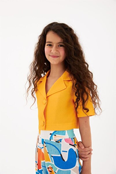 Hilal Akıncı Kids Jachetă cu blazer căptușit pentru fete, cu modele colorate, pantaloni largi, set de 2 piese