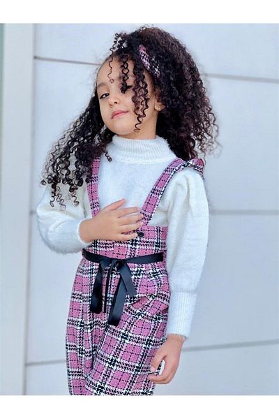 Hilal Akıncı Kids Tricoturi albe Pulover, Salopet și Pantaloni - Set 3 piese pentru fete