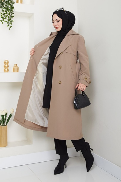 InStyle Taşlı Toka Detaylı Astarlı Bej Trençkot