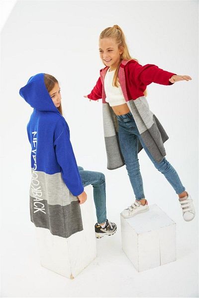 Hilal Akıncı Kids Girl's Written Knitwear Cardigan Crop Sweater Jeans Trousers 3-Piece Set