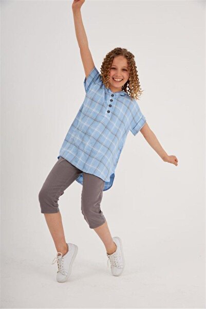 Hilal Akıncı Kids Дівчача кофта з капюшоном і короткими рукавами, сірі джинсо...