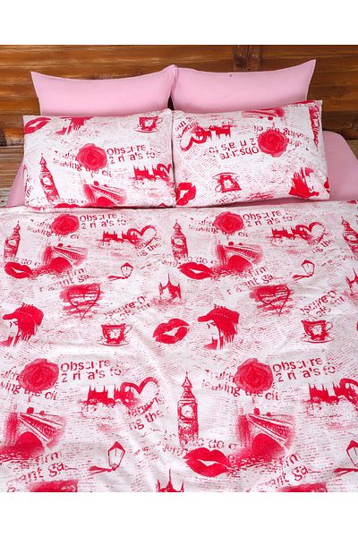 ÇIQRIK HOME Double Ranforce Duvet Cover Set with Elastic Sheets New Heart Pattern
