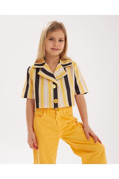 Hilal Akıncı Kids Girl's Padded Lined Crop Blazer Jacket Colorful Trousers 2-Piece Set