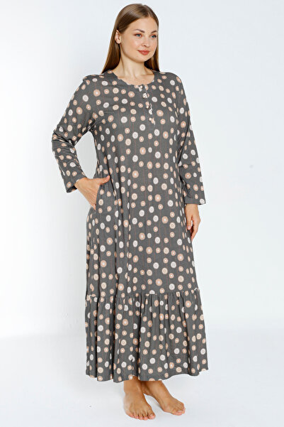 İntensive γυναικείο βαμβακερό φόρεμα με μοτίβο με μακρυμάνικο κουμπί και τσέπη