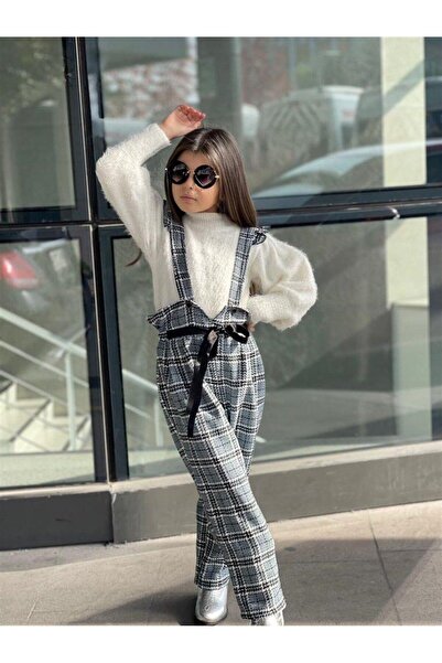 Hilal Akıncı Kids سويت شيرت تريكو أبيض، سالوبيت وبنطلون - طقم بناتي مكون من 3...