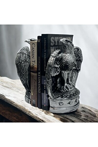 Peramari Dekoratif Polyester Ikili Kartal Kitap Tutacağı Gümüş-siyah-eskitme
