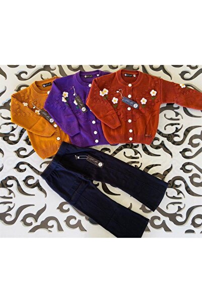 Hilal Akıncı Kids Kız Çocuk Papatya Nakışlı Hırka Triko Pantolon Ikili Takım