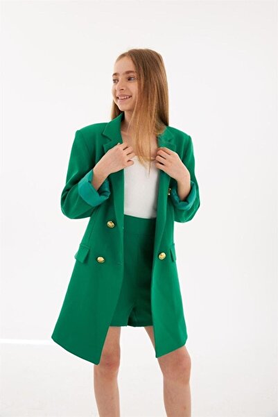 Hilal Akıncı Kids Girl's Gold Buttoned Blazer Jacket Colorful Shorts Set of 2