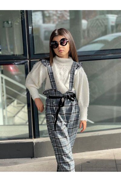 Hilal Akıncı Kids Tricoturi albe Pulover, Salopet și Pantaloni - Set 3 piese pentru fete