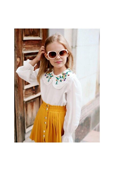 Hilal Akıncı Kids Κοριτσίστικο πουκάμισο με κέντημα με μουστάρδα με κουμπιά π...