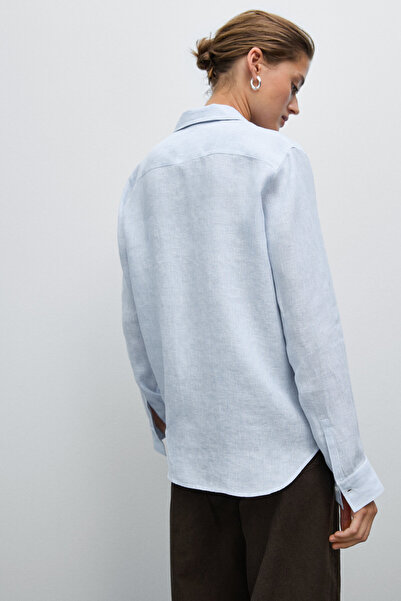 Massimo Dutti İnce çizgili dökümlü keten gömlek