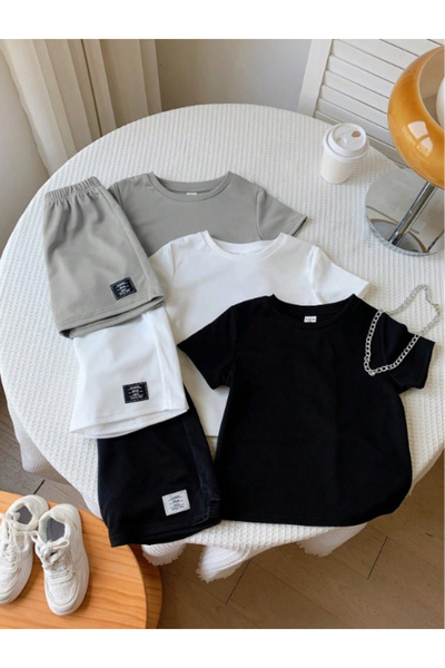 npLStore Tricou imprimat pentru copii Pantaloni scurți Set de 3 piese