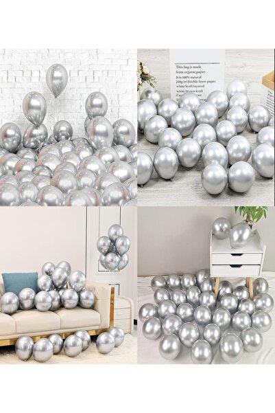 VIP Balon 40’lı 12 Inç Krom Gümüş Balon Seti – Parlak, Şık Ve Helyum Uyumlu Parti Balonları