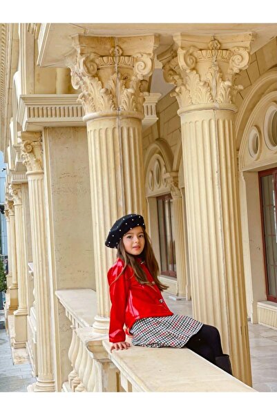Hilal Akıncı Kids Girl's Yellow Patent Leather Jacket Houndstooth Patterned Dress Set of 2