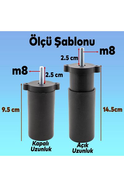 Badem10 (4 bucăți) reglabil 9,5 cm mobilier negru canapea bază fotoliu picior suport mijlociu picioare cu șuruburi