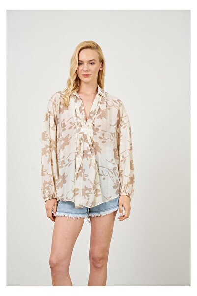 TIFFANY&TOMATO Kolları Büzgülü Yaprak Desen Gömlek