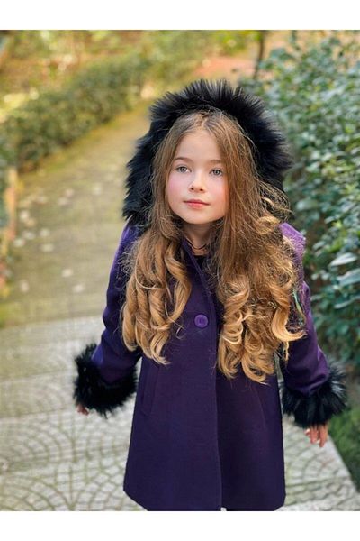 Hilal Akıncı Kids Кашмирено палто с качулка и кожени ръкави