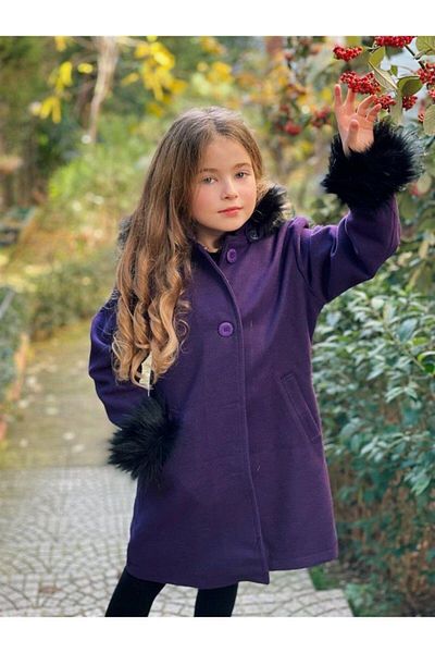Hilal Akıncı Kids Кашмирено палто с качулка и кожени ръкави