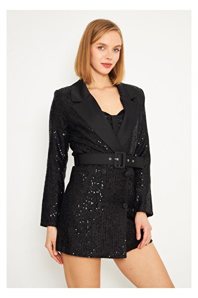 TIFFANY&TOMATO Kruvaze Yaka Pul Payet Ceket Elbise