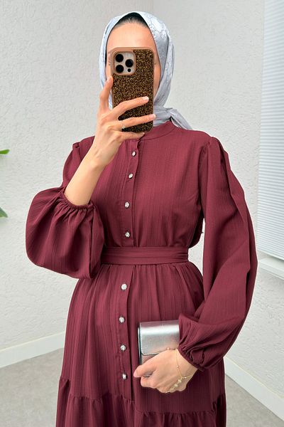 Salih Çelebi Hakim Collar Hijab Dress 2268 - Bordo