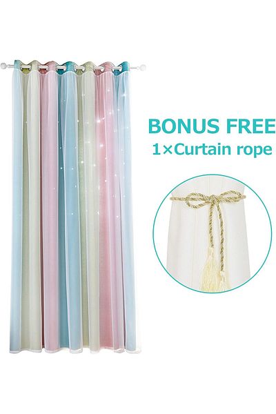 fulina Curtain,Simple Gradient Hollow-Out Star Pattern,Double Layer Blackout  Insulation,134cm * 240cm