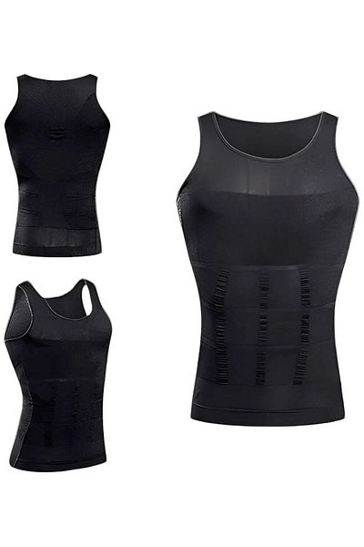 MYS GRUP TEKSTİL 3-Piece Men's Body Shaper Chest and Belly Tightening Breathable Tank Top Corset