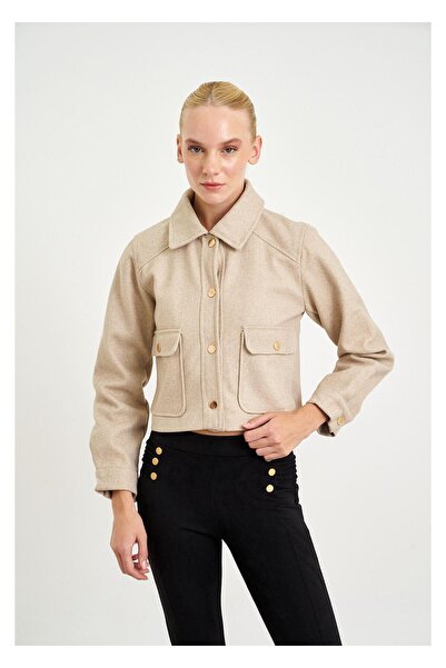 TIFFANY&TOMATO Çıtçıtlı Melanjlı Kısa Kaşe Mont