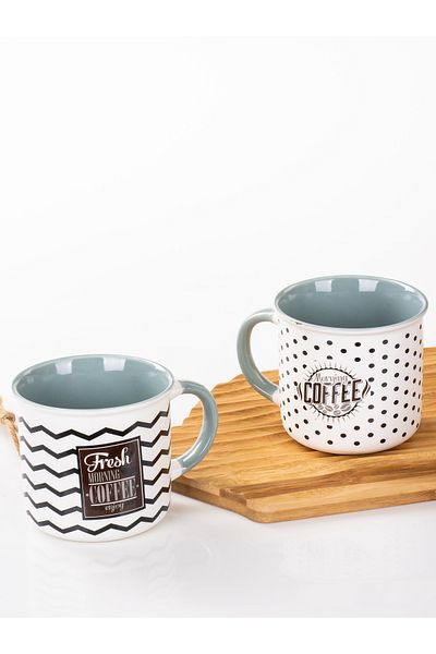 MUKKO HOME Retro Style Set of 2 Porcelain Mugs - 350ml