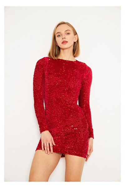 TIFFANY&TOMATO Kadife Pul Payet Elbise