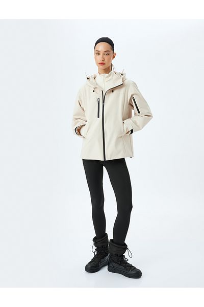 Koton Seasonal Jacket Hooded Zippered Pocket Detailed Comfortable Fit