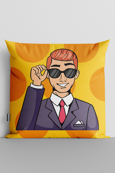 MUCİZE TEKSTİL Popart Man Double Sided Digital Printed Pillow Cushion Cover-97
