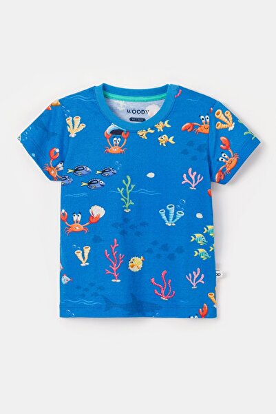 Woody Pamuklu Erkek Bebek Pijama-Pss - 916-Yengeç Baskılı Mavi