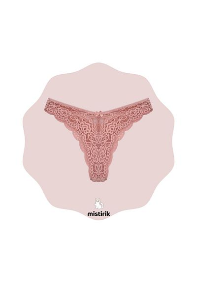 MİSTİRİK Tasali Model Stretchy Lace Brazilian Panties High Waist Stretchy Slip Panties Pastel Pink Color