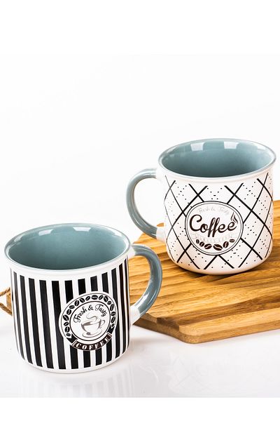 MUKKO HOME Retro Style Set of 2 Porcelain Mugs - 350ml