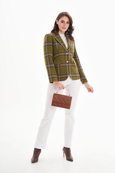 nisya Women's Green Plaid Thick Tweed Jacket