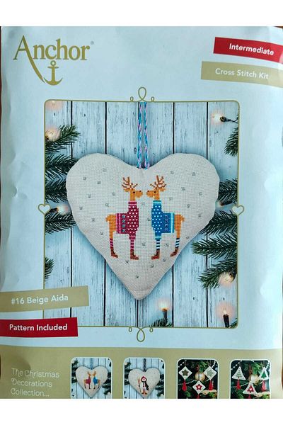 Anchor 15X15Cm Heart and Deer Pattern Hanging Fillable Cross Stitch Embroidery Kit