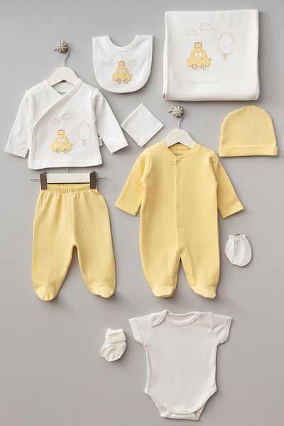 Bebitof Cute Car Patterned 10 Piece Boxed Newborn Hospital Outfit Set