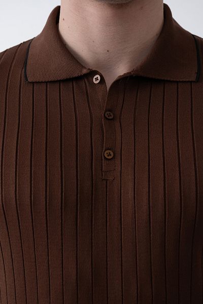İLKCET MODA Πλεκτό μπλουζάκι με ριγέ καφέ με κουμπιά