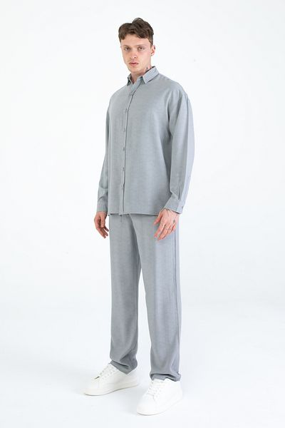 EGHO Crystal Linen Blended Men's Long Sleeve Shirt Pants Set