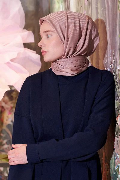 Madame Polo Μεταξένιο Ζακάρ Ζαφείρι Κασκόλ Ζέβρα Μοτίβο - Μπρονζέ