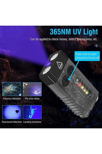 COOYA V10 Small LED Rechargeable Flashlights with 365nm UV Black Light,Brightest 1000LM 14 Modes(black)