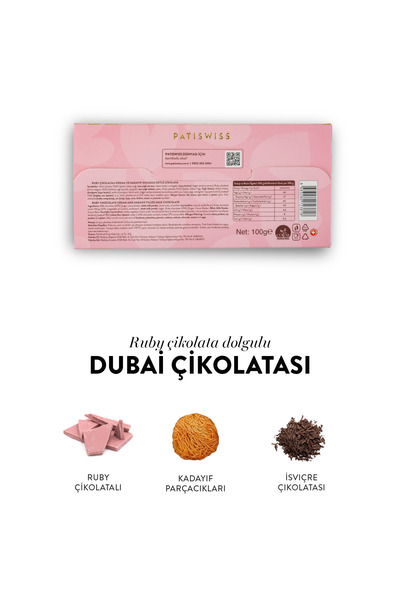 Patiswiss Özel Tasarım Juva Ruby Çikolata Ve Kadayıflı Dubai Çikolatası, 100g