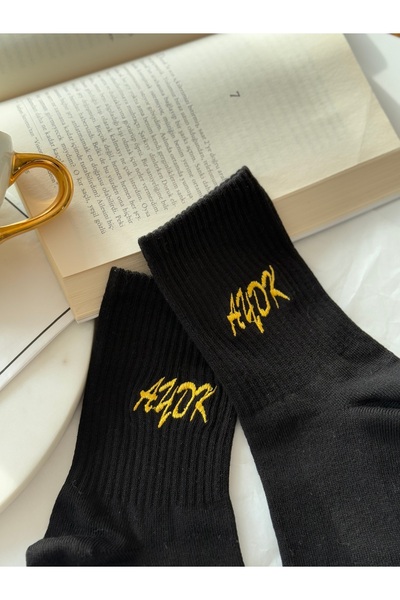 AYDK KİŞİYE  İSME  ÖZEL NAKIŞLI 6 ÇİFT SİYAH VEYA BEYAZ PAMUKLU SOKET YAZLIK ...