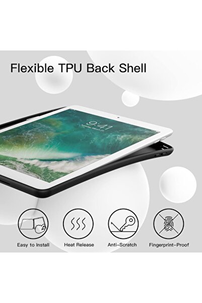 JETech iPad 9.7in Case (6th/5th Gen) with Pencil Holder, TPU Soft Back, Auto Sleep/Wake - Black